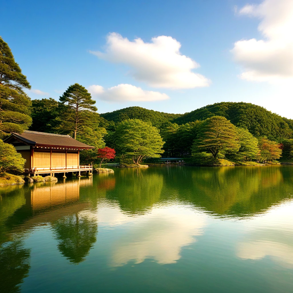 <lora:floating_island_SDXL_v2:0.5>, lake, pond, island, day, sky, tree, wood, landscape, building, wall, realistic, cinematic lighting, bridge, east asian architecture, ukishima, shindendukuri