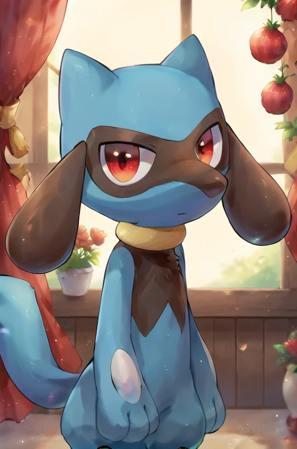 solo, 1boy, male, riolu, BREAK indoors, house, colorful, looking at viewer, portrait, BREAK ((ultra-detailed)), ((best quality)), ((best quality)), ((beautiful eyes)), ((extremely detailed)), 4K, (8K), best quality, (beautiful), Master piece, highres, score_9, score_8_up, score_7_up, score_6_up, score_5_up, score_4_up, colorful, best quality, official art, highres, masterpiece, nai3, god light, detailed background, high quality background, <lora:Riolu_Pokemon_Series:1>