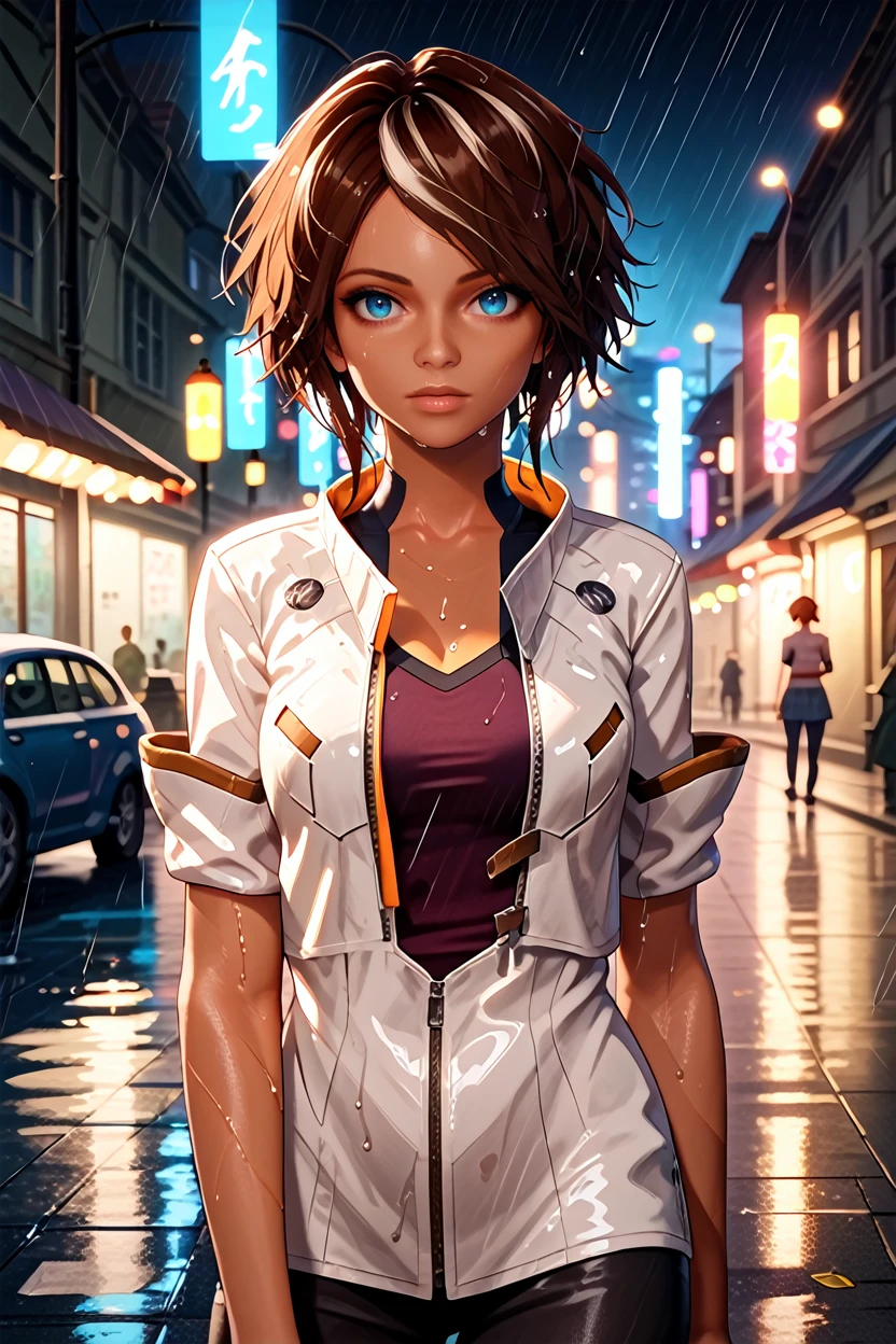 score_9, score_8_up, score_7_up, score_6_up
<lora:RMNilin:1.0>
RMNilin, 1girl, brown hair, white streaks, short hair, dark skin, blue eyes, looking at viewer, standing under a streetlamp in the rain, reflections on wet pavement, city lights blurred in the background, cinematic and dramatic feel