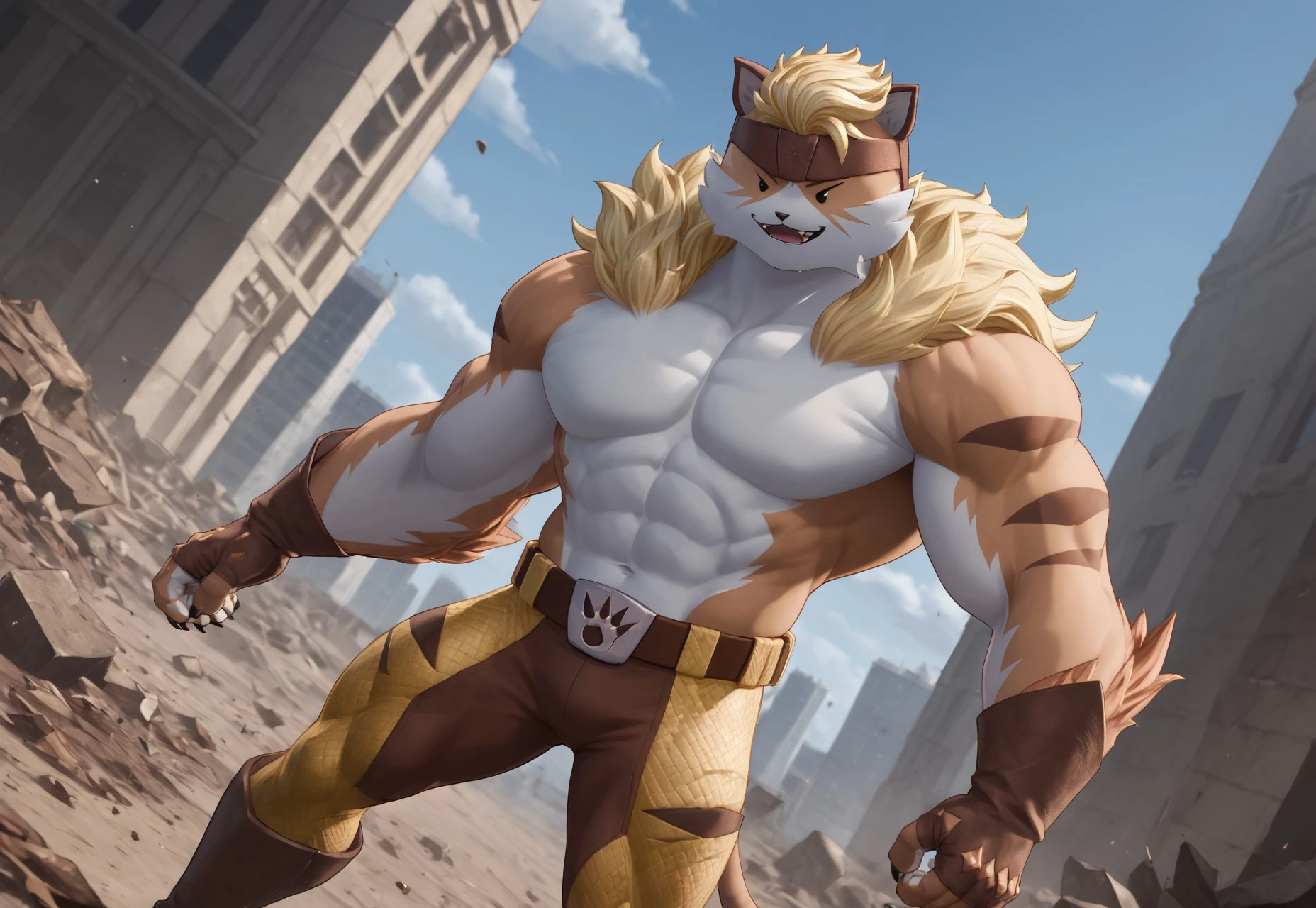 Giant Anthropomorphic Jolteon Pokemon Man, Purple Eyes, Muscular, Looming over the viewer, Tired, Handsome, Charming, View from below, Daddy, Bara, Horny, Flirty, Older Brother, Four toed feet, cock and balls, teasy, teasing the viewer, Macro, Bully, Jock, flirting with tiny viewer, Superhero Costume, Black underwear, Cape