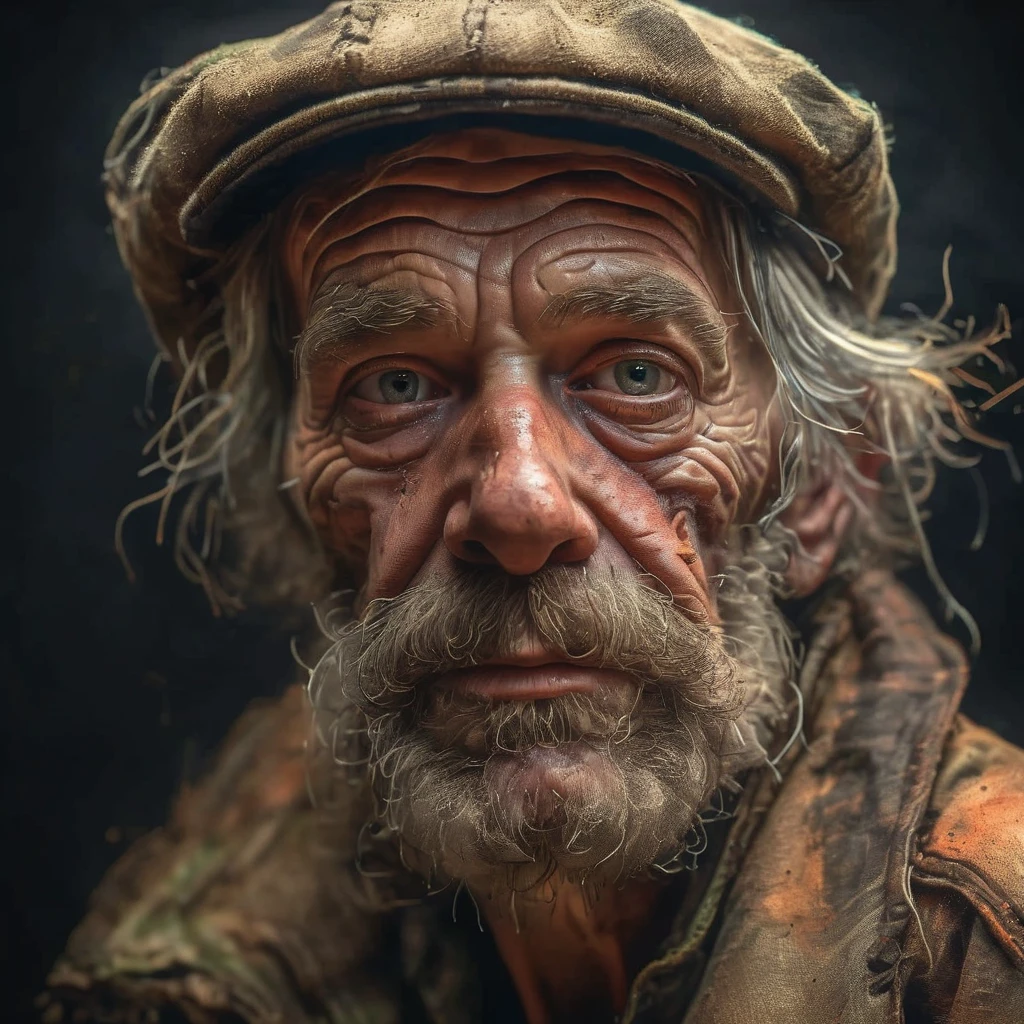 visiosomni professional studio portrait, close-up old artist man, dark background, high details<lora:visiosomni:1>