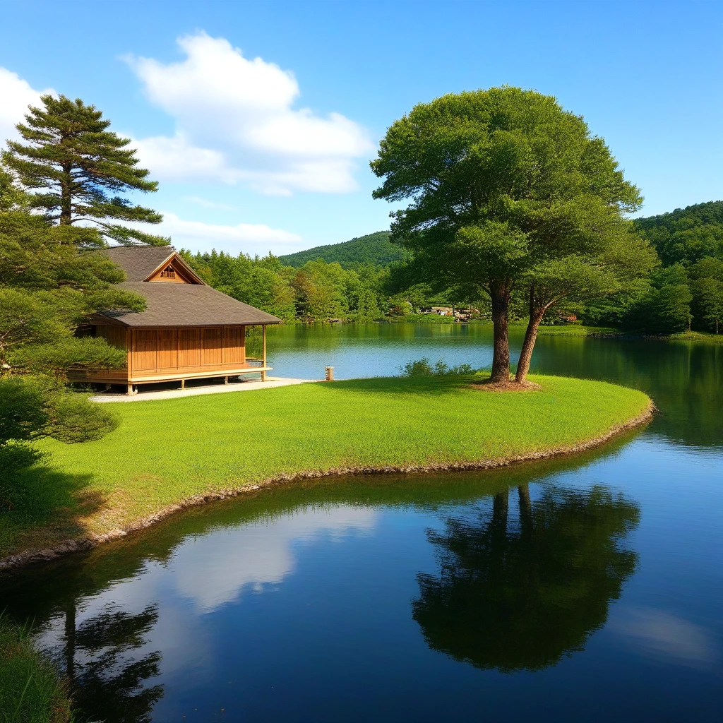 <lora:floating_island_SDXL_v2:0.5>, lake, pond, island, day, sky, tree, wood, landscape, building, wall, realistic, cinematic lighting, bridge