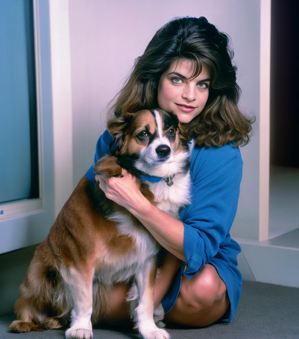 <lora:KirstieAlley:1> A photo of Kirstie Alley,playing with a dog, 4k, highest quality, masterpiece