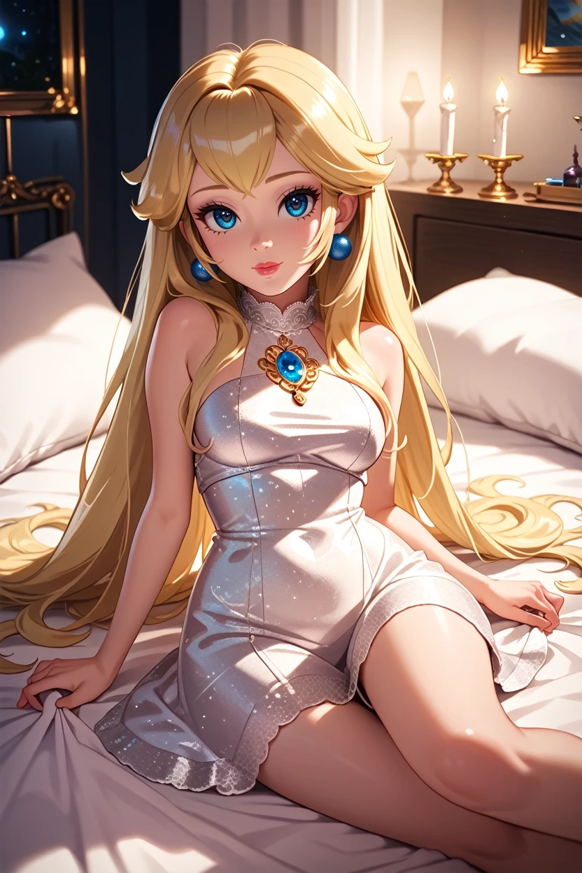 score_9, score_8_up, score_7_up, score_6_up
<lora:MPPeach:1.0>
MPPeach, 1girl, blonde hair, long hair, blue eyes, looking at viewer, reclining on a plush bed, satin sheets, dimly lit room with candles, soft shadows on the walls, intimate and luxurious setting