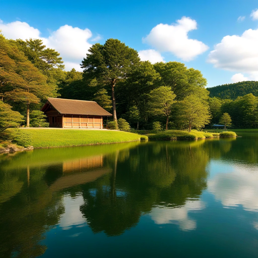 <lora:floating_island_SDXL_v2:0.5>, lake, pond, island, day, sky, tree, wood, landscape, building, wall, realistic, cinematic lighting, bridge