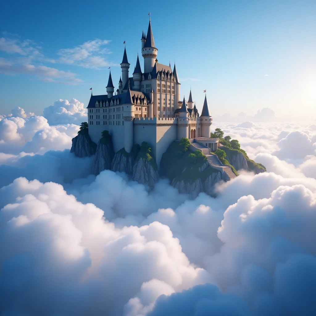 a huge castle floats on a cloud,, the scene is reminiscent of fantasy art, the scene is reminiscent of 'the elemental plane of air' in the universe of 'dungeons and dragons', <lora:Elemental_Planes-Air:1>, elementalplaneair