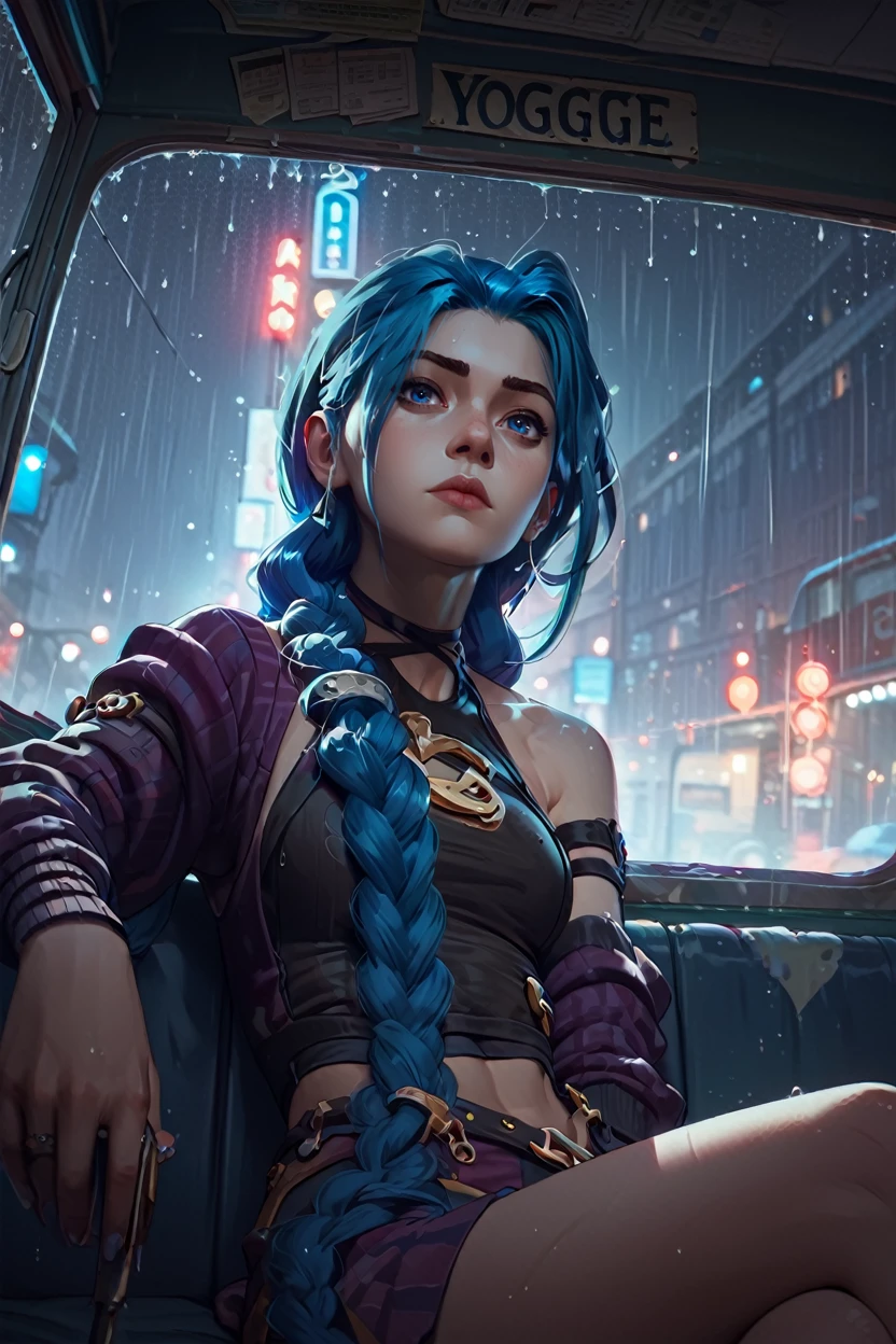 score_9, score_8_up, score_7_up, score_6_up
<lora:AJinx:0.8>
AJinx, 1girl, blue hair, twin braids, blue eyes, long hair, looking at viewer, bus stop, night, rain, sitting, leaning back, dynamic lighting, modern, vogue