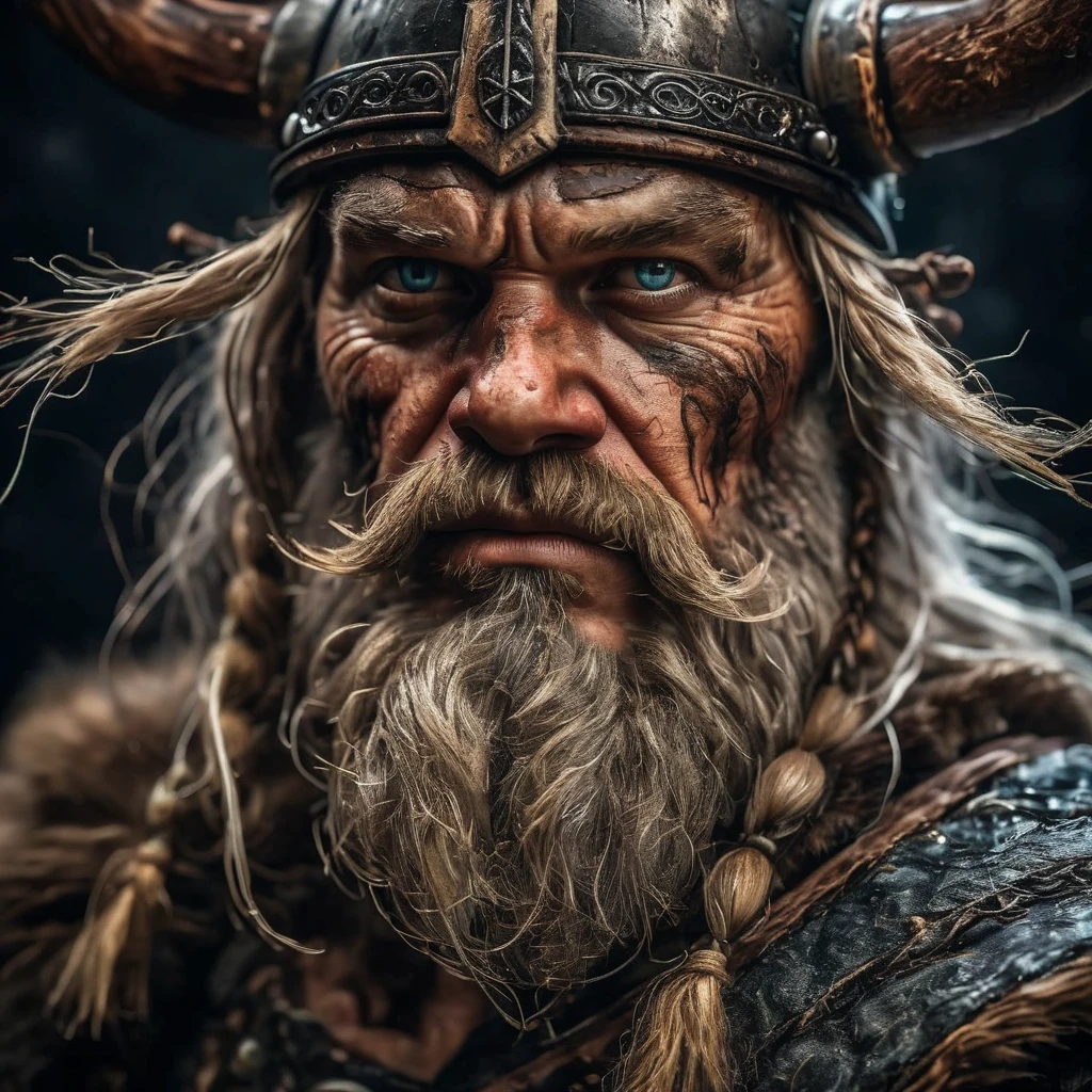 visiosomni professional studio portrait, close-up of old viking, dark background, high details<lora:visiosomni:1>