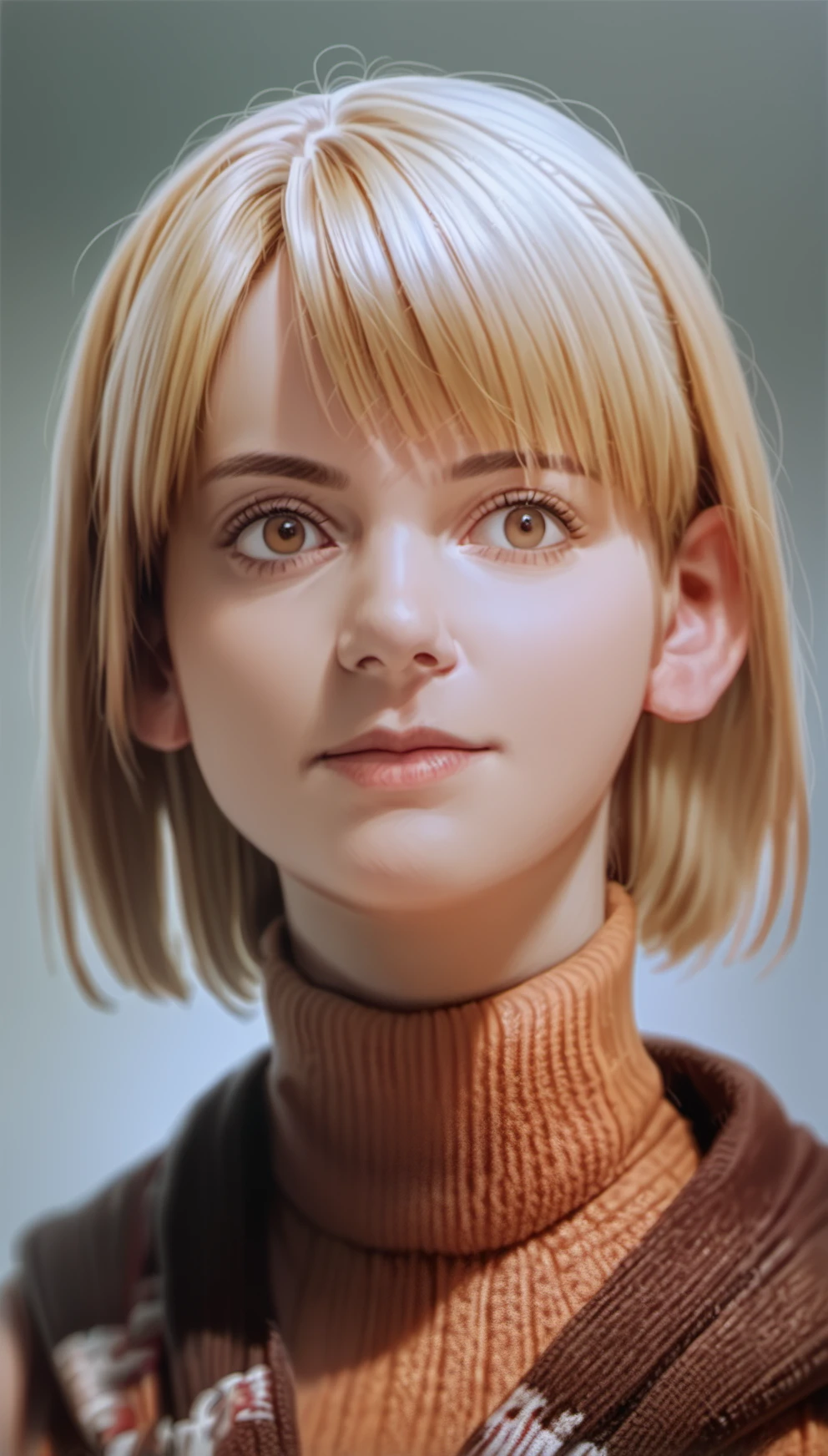 score_9,score_8_up,score_7_up,
<lora:ashleygraham:0.9>,
ashleygraham,
photorealism,
1girl,solo,blonde hair,bob cut,bangs,golden eyes,brown turtleneck,
portrait,simple background,