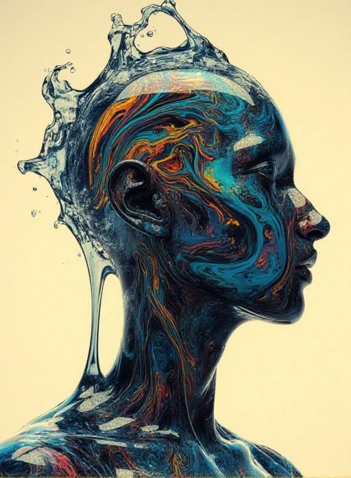 <lora:nkv_Abstract_fluid_medium1:1.5> nkv style, liquid, abstract, surreal, illustrations, head, alien