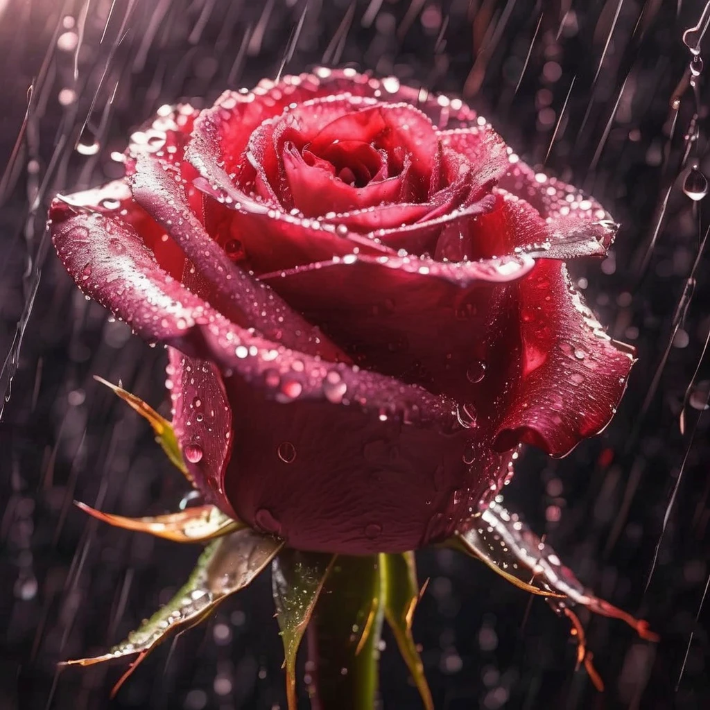 visiosomni professional studio portrait, rose in rain and sunshine, dark background, high details<lora:visiosomni:1>