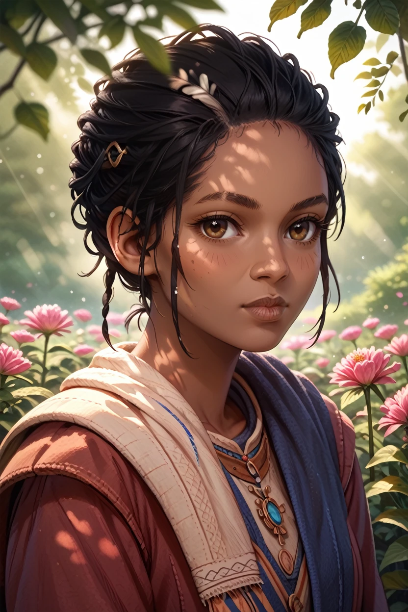 score_9, score_8_up, score_7_up, score_6_up
<lora:BGONEAntea:1.0>
BGONEAntea, 1girl, black hair, dark skin, brown eyes, looking at viewer, standing in a sunlit garden, surrounded by blooming flowers, soft focus background with bokeh, gentle breeze rustling through leaves, romantic and dreamy ambiance