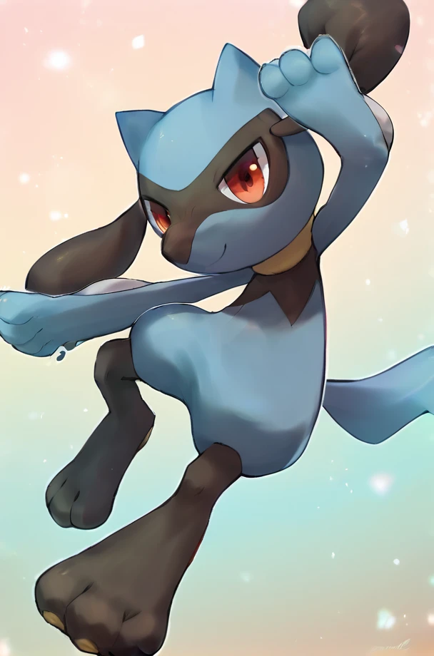 solo, 1boy, male, riolu, BREAK outdoors, jumping, colorful, looking at viewer, portrait, BREAK ((ultra-detailed)), ((best quality)), ((best quality)), ((beautiful eyes)), ((extremely detailed)), 4K, (8K), best quality, (beautiful), Master piece, highres, score_9, score_8_up, score_7_up, score_6_up, score_5_up, score_4_up, colorful, best quality, official art, highres, masterpiece, nai3, god light, detailed background, high quality background, <lora:Riolu_Pokemon_Series:1>