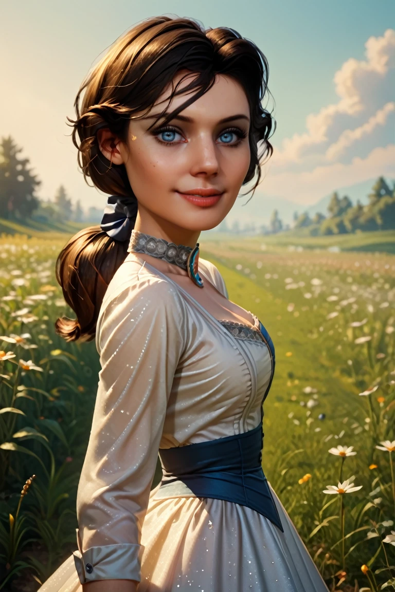 score_9, score_8_up, score_7_up, score_6_up, score_5_up, score_4_up
<lora:BioshockElizabeth:1.0>
BioshockElizabeth, 1girl, brown hair, ponytail, blue eyes, looking at viewer, in a field of tulips, golden hour, elegant dress, smiling