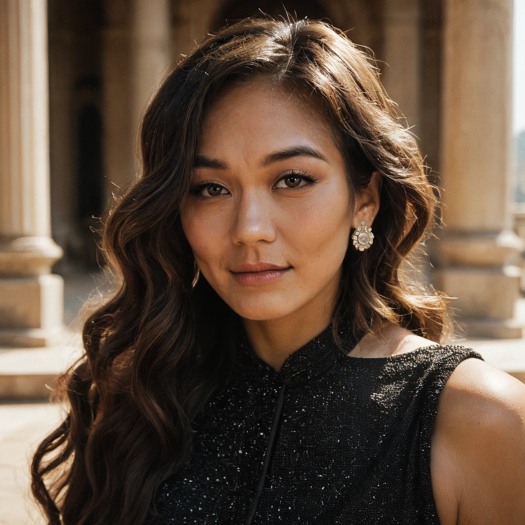 score_9, score_8_up, score_7_up, source_photo, source_real, professional photograph of  karen woman, long hair, wavy hair, wearing an elegant dark dress, posing at a gala in a palace, earrings, light makeup, portrait, up close, dark lighting, looking at the viewer, elegant background, <lora:Karen Fukuhara Pony-000006:0.8>