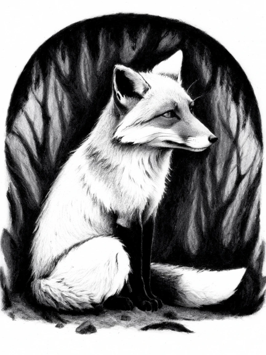 <lora:tlacuiloapt1XL:1> tlacuiloapt1, monochrome, greyscale, traditional media, fox