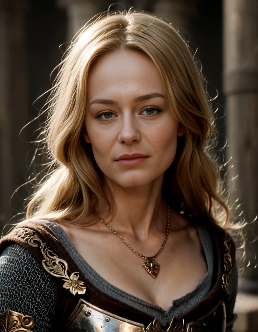 score_9_up,score_8_up,score_7_up,realistic,<lora:Éowyn:1>,eowyn,1girl,blonde hair,looking at viewer,armor,necklace,