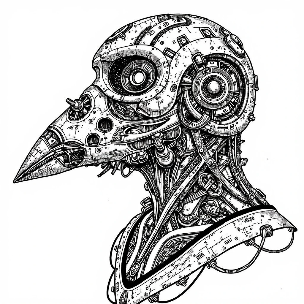 cybermono_style, (cyborg bird 1:3) , masterpiece, best quality, very aesthetic, absurdres
