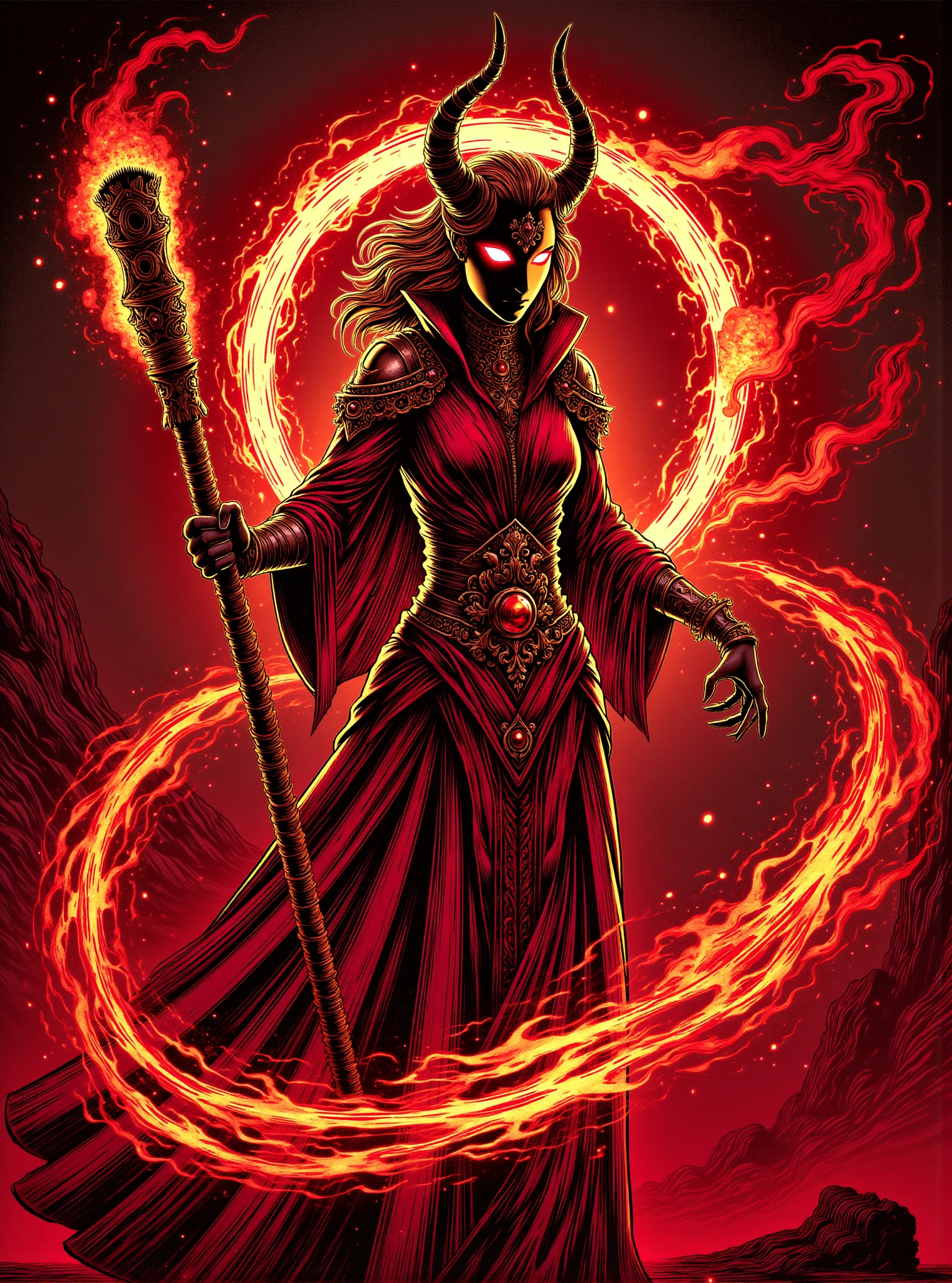 donmc0m1cm4g1cfx magic, female slayer  Crafting spells of bewitch shaped like Coil of red volcanic light and magnetism manipulation