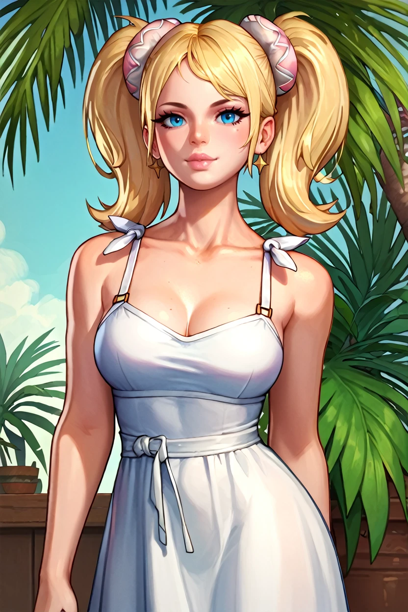 score_9, score_8_up, score_7_up, score_6_up
<lora:LCJuliet:0.8>
LCJuliet, 1girl, blonde hair, twin tails, blue eyes, looking at viewer, on a tropical island, sundress, palm trees