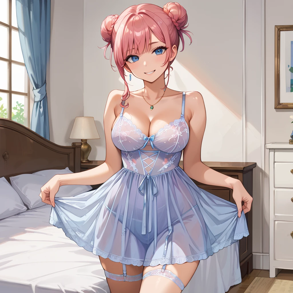 Push-up mesh Babydoll with floral lace and garter belt v1.0