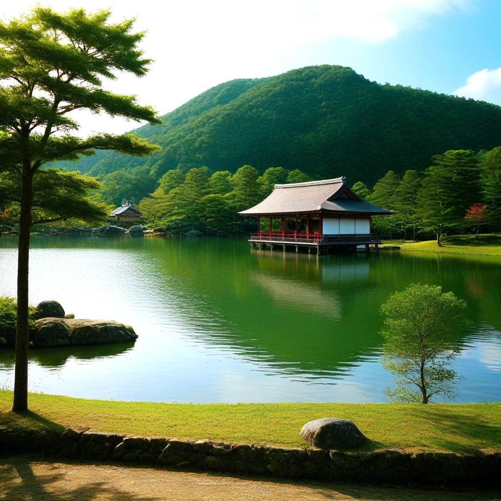 <lora:floating_island_SDXL_v2:0.5>, lake, pond, island, day, sky, tree, wood, landscape, building, wall, realistic, cinematic lighting, bridge, east asian architecture, ukishima, shindendukuri