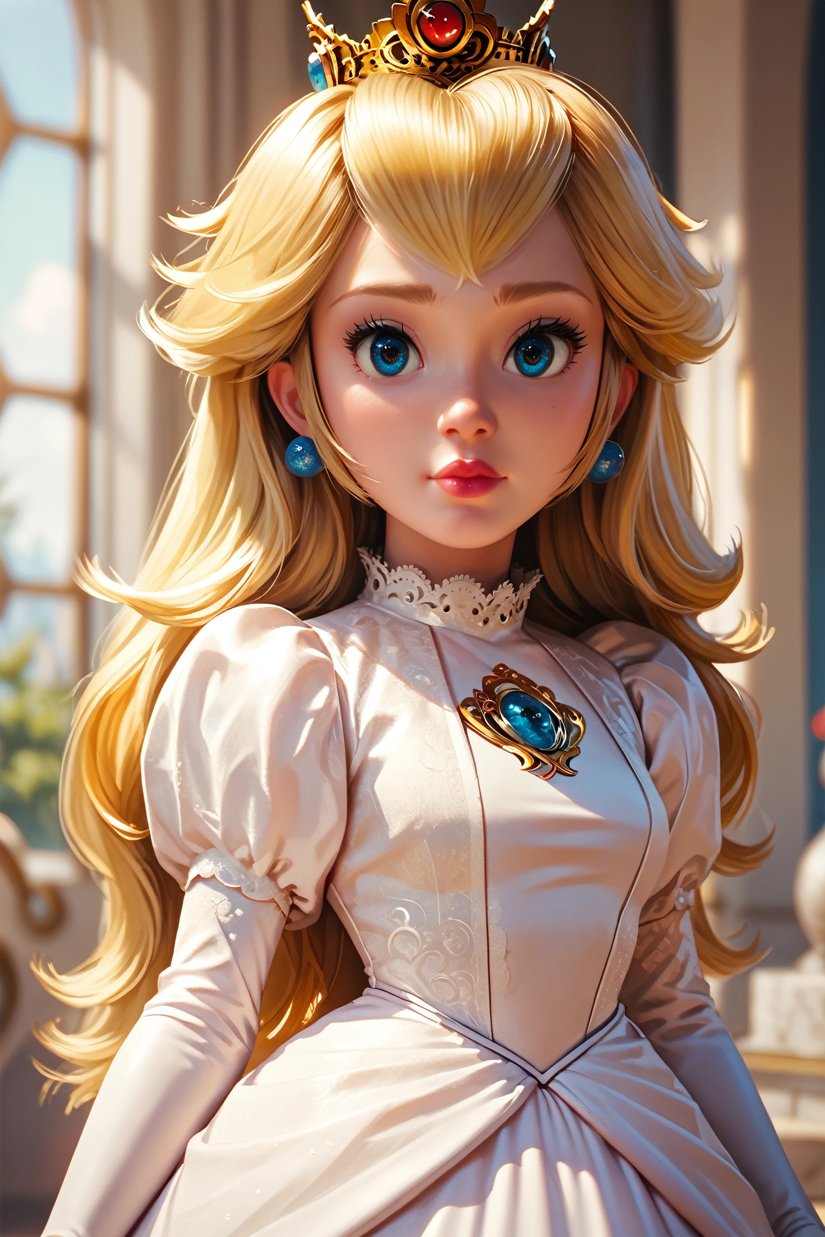 score_9, score_8_up, score_7_up, score_6_up
<lora:MPPeach:1.0>
MPPeach, 1girl, blonde hair, long hair, blue eyes, crown, dress, looking at viewer, portrait