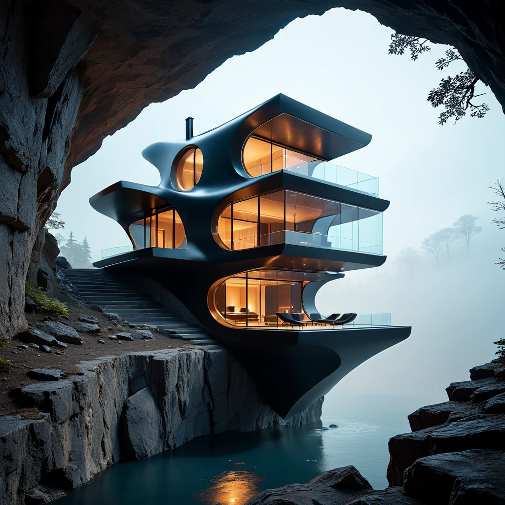 The Unimaginable Futuristic CozySpooky Mansion:

Perched on the edge of a floating cliff in an uncharted region of space, this unimaginable futuristic mansion defies all known architectural conventions. The structure is a levitating, amorphous form, suspended by quantum gravity fields that allow it to hover above the landscape. Its exterior is composed of a liquid metal alloy, constantly shifting and morphing as though it’s alive, reflecting the environment in mesmerizing ways. This liquid facade blends shades of dark brown and obsidian, creating a mysterious, otherworldly appearance, especially under the ambient glow of distant stars and nebulae.

The mansion's design incorporates a bio-organic AI system that controls not just the functions, but the very shape of the building. The structure responds to the presence of inhabitants, reshaping rooms, hallways, and terraces in real-time. Walls can grow, shrink, or vanish at will, creating seamless transitions between indoor and outdoor spaces. Rooms appear from nowhere, and disappear just as quickly, keeping the house in a perpetual state of transformation.

At its core, the mansion is built around a floating energy core, a pulsating orb of dark matter that powers the entire structure, casting eerie, soft shadows throughout. This core functions both as the energy source and a central consciousness, almost as if the mansion itself is a living entity, deeply connected to the natural energy flows of the universe.

The windows are not static but are instead digital apertures made of a translucent material that bends light, offering views of different galaxies or alternate realities, depending on the mood of the house’s inhabitants. These "windows" can change to reveal spooky shadowy forests, or vast futuristic cityscapes with towering, incomprehensible structures in the distance. The building adapts visually and energetically to its surroundings, making every moment within feel different.

The mansion's interior is gravity-fluid, with rooms that extend both vertically and horizontally, suspended in pockets of anti-gravity wells. Furniture hovers effortlessly, and staircases dissolve into mist, guiding you to the next level via light bridges or teleportation corridors. The layout is never the same twice, a blend of coziness and eerie unpredictability.

There is no traditional lighting. Instead, the house uses bio-luminescent materials embedded in the walls and floors that light up in response to thought or motion, casting soft, spooky glows around every corner. The light itself seems sentient, moving with the inhabitant like a spectral guide.

Finally, in a room buried deep within the mansion, a holographic interface allows the inhabitants to communicate with the mansion's sentient AI, customizing the atmosphere further. At a command, ghostly holograms materialize, or the entire mansion could shift into an ethereal dimension where time flows differently, allowing moments to stretch into infinity or flash by in an instant.

This futuristic CozySpooky mansion transcends traditional design. It's a living organism, a mysterious, ever-changing fortress in the far reaches of space where technology and atmosphere blur into one surreal, immersive experience. It is both haunted and hyper-advanced, giving a new meaning to the concept of home.