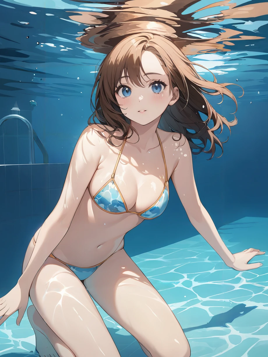 masterpiece,ultra-detailed,best quality,8K,illustration,cute face,clean skin ,shiny hair,girl,ultra-detailed-eyes,simple background, <lora:add-detail-xl:1> <lora:underwater_XL_V1.0:0.7> underwater, nude,bikini,pool,full body