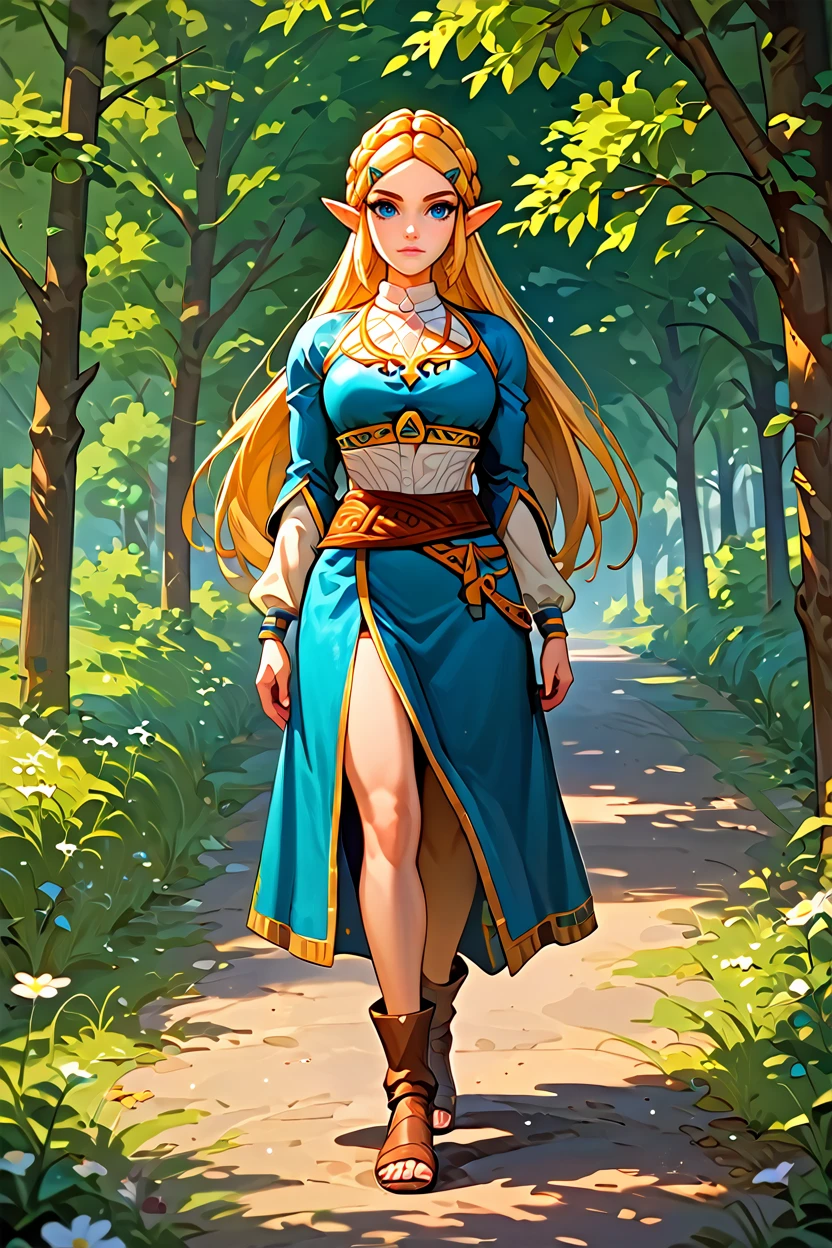 score_9, score_8_up, score_7_up, score_6_up
<lora:PZelda:1.0>
PZelda, 1girl, blonde hair, long hair, blue eyes, pointy ears, looking at viewer, walking, countryside road lined with trees, late afternoon light casting long shadows, nostalgic and carefree vibe