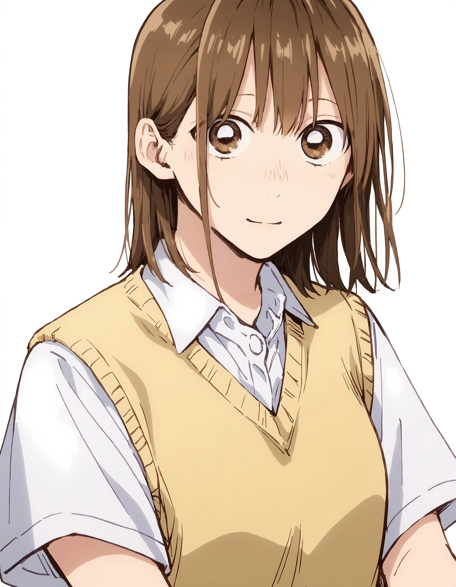 score_9, score_8_up, score_7_up, source_anime
BREAK 1girl, <lora:ChinatsuXL-v5:1>, chinatsu, brown hair, brown eyes, school uniform, white shirt, collared shirt, short sleeves, yellow sweater vest, looking at viewer, upper body, white background