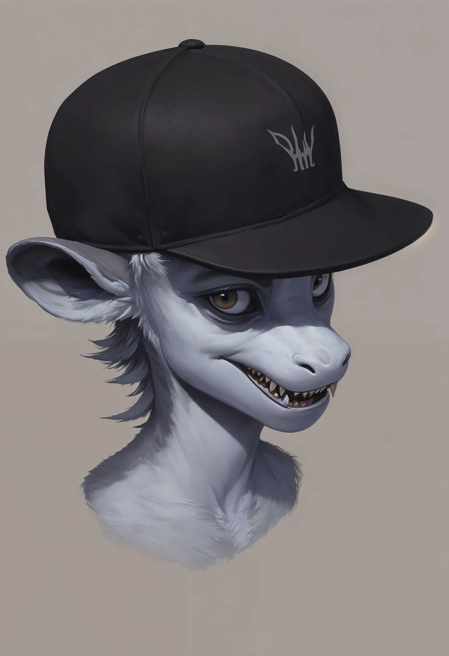 score_9,score_8_up,score_7_up, portrait, close shot, the devil in hell, anthropomorphic monster, flat brim cap, snapback-cap, black cap, snapback