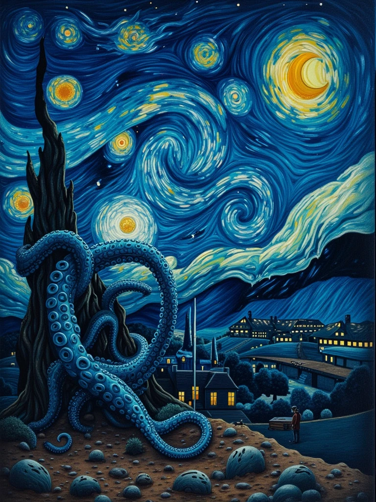 The Starry Night but the old gods are rising