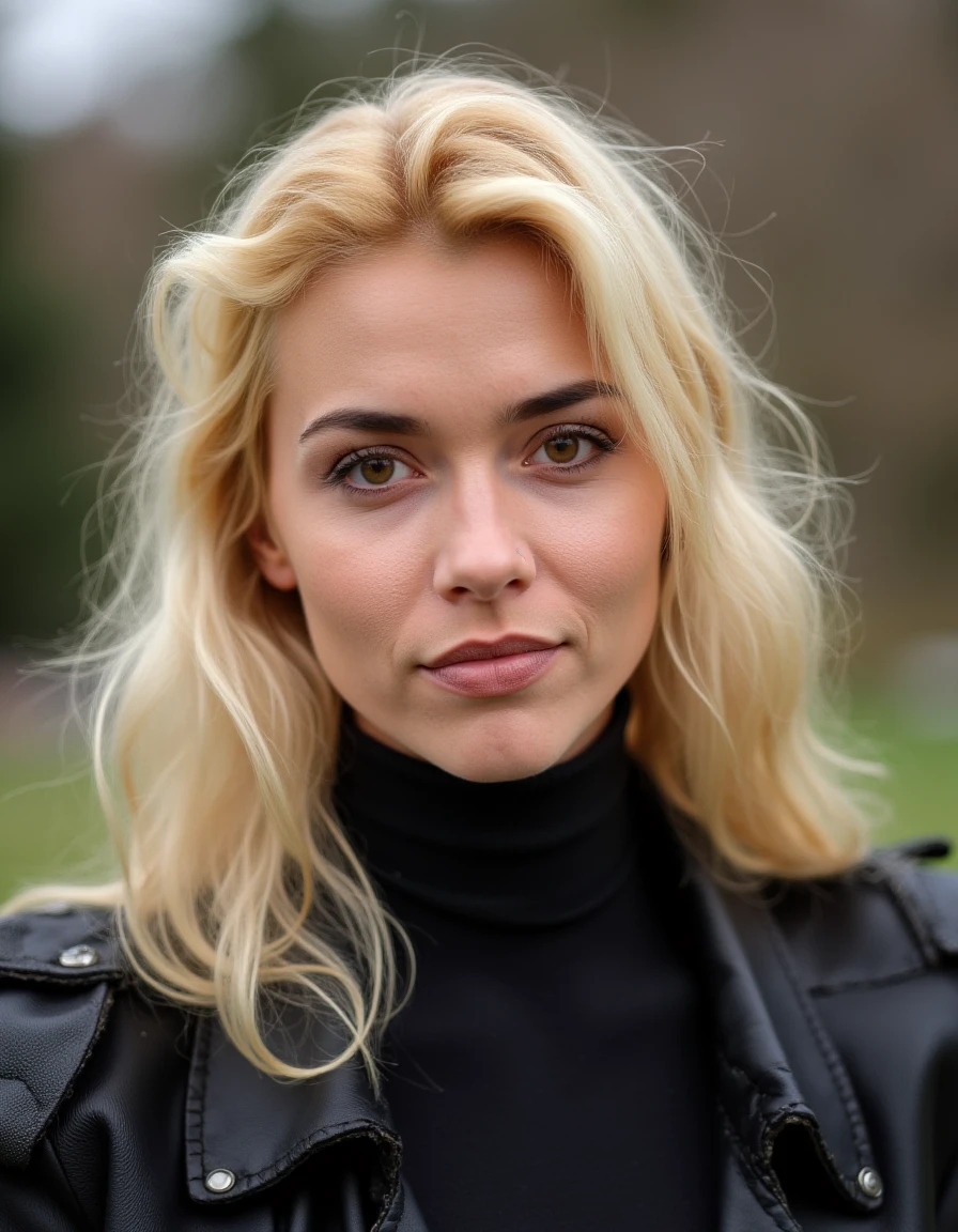 portrait photo of a blonde female in turtleneck <lora:CLS-step00001500:1.3>