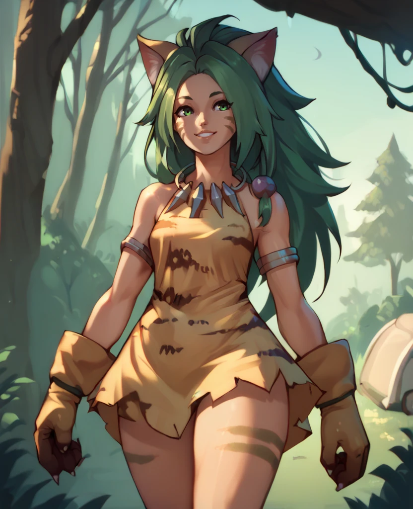 score_9,score_8_up,score_7_up,score_6_up,
cchamxl,green eyes,green hair,long hair,green facial mark,animal ears,hair bead,
animal print dress,necklace,cat gloves,smile,thighs,tattoo,
standing,solo,looking at viewer,
camp,night,<lora:ChamChamXL:1>,