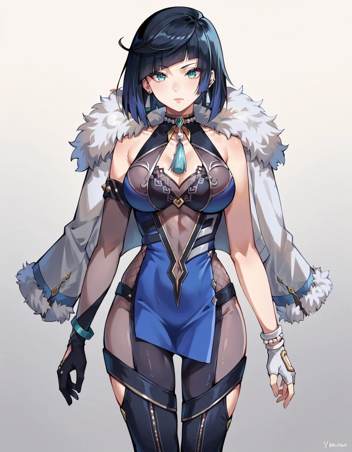 score_9, score_8_up, score_7_up, score_6_up, score_5_up, score_4_up, BREAK source_anime,  <lora:Yelan:0.9>, YelanG, fur-trimmed jacket, jacket on shoulders, thigh boots