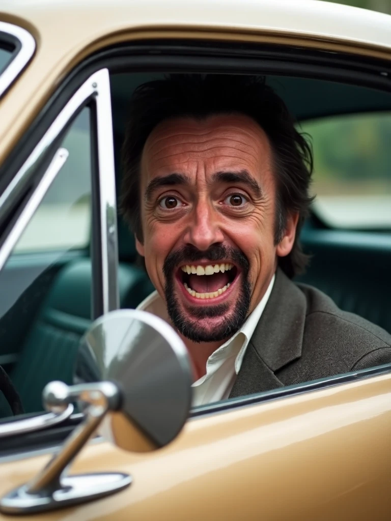 richardhammond, inside a car driving, screaming happily