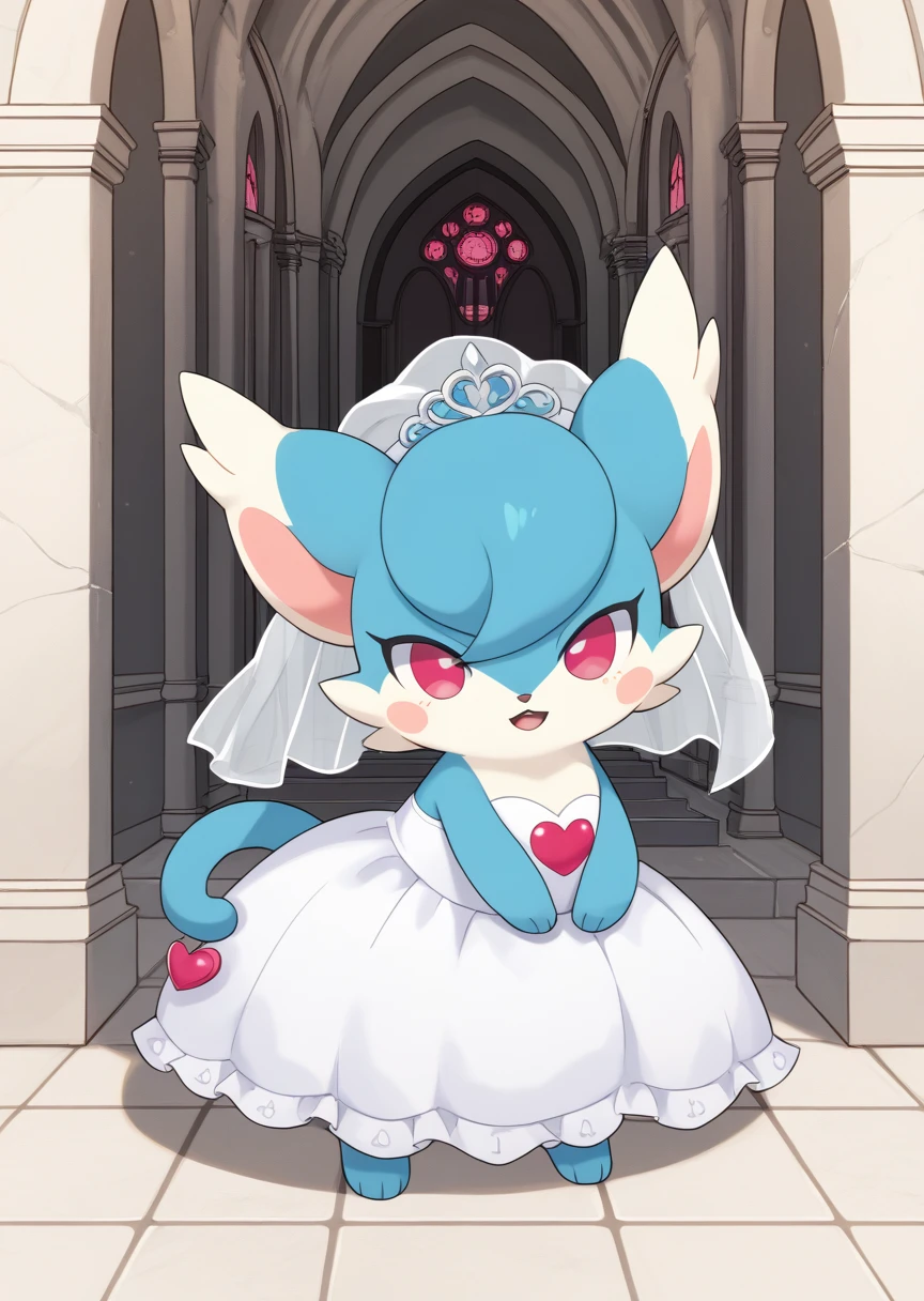 score_9, score_8_up, score_7_up, score_6_up, score_5_up, BREAK
Bibit, furry, furry female, solo, looking at viewer, open mouth, red eyes, full body, heart, church, wedding dress, wedding veil, pink eyes, no humans, blush stickers, blue fur, heart tail,