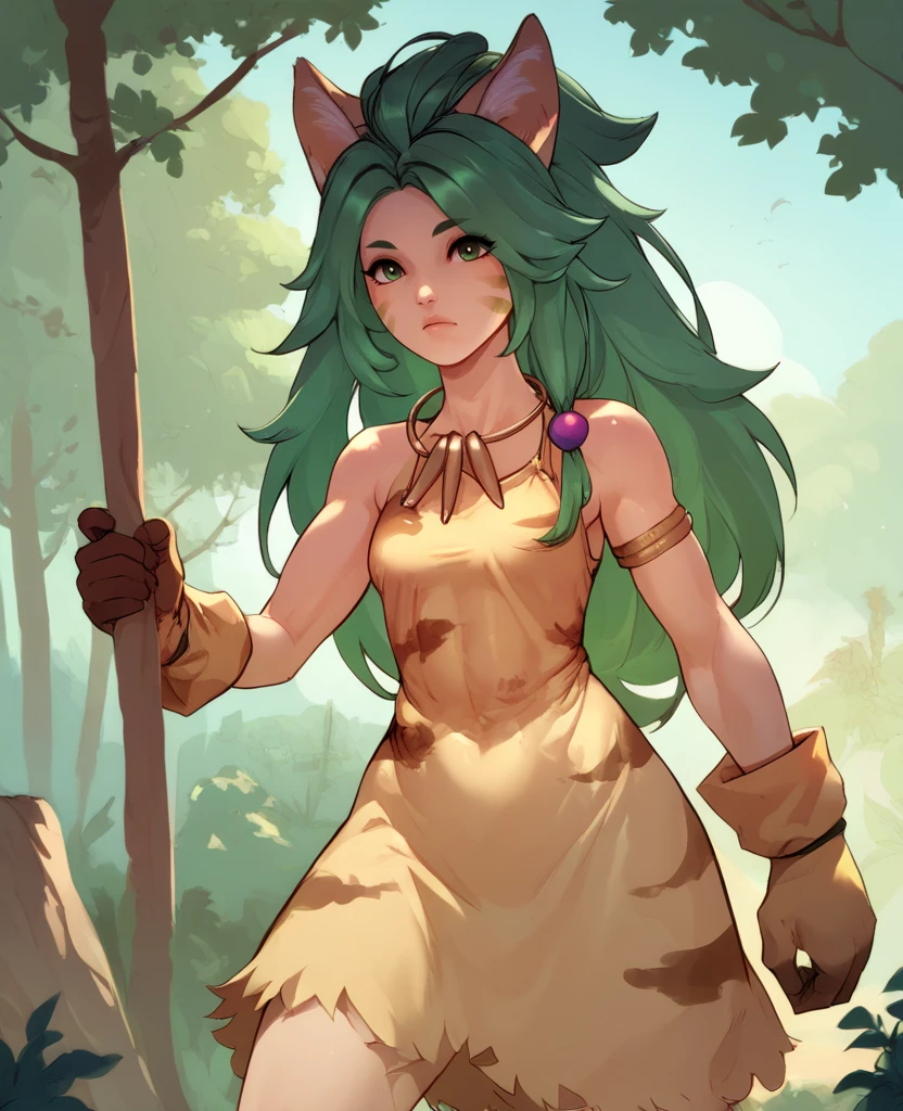 score_9,score_8_up,score_7_up,score_6_up,
cchamxl,green eyes,green hair,long hair, green facial mark,animal ears,hair bead,
animal print dress,necklace,animal gloves,
standing,
camp,night,<lora:ChamChamXL:1>,