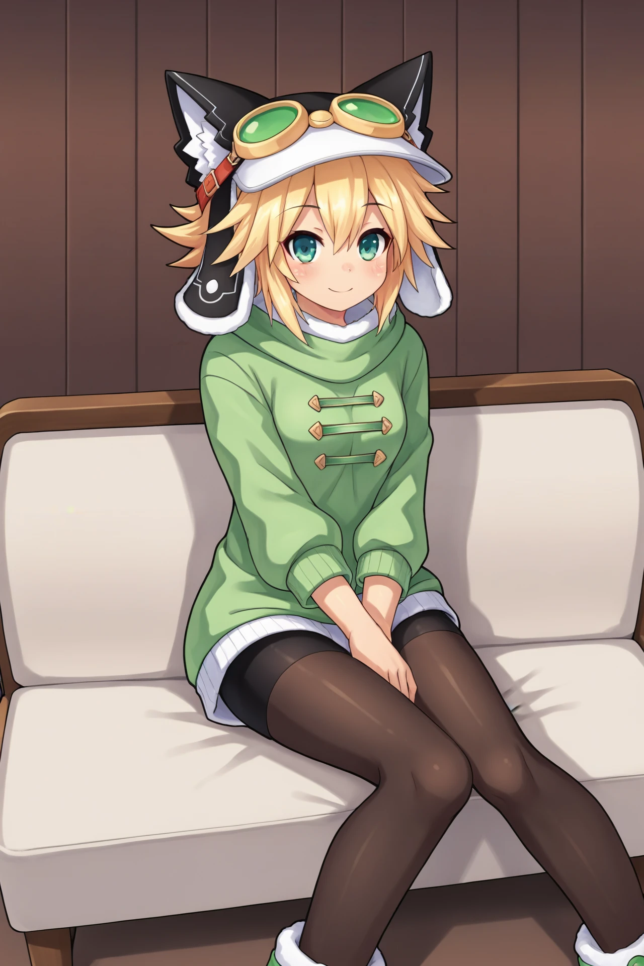 score_9, source_anime, 1girl, cyberconnect2, sweater, cotton tights, sitting, couch