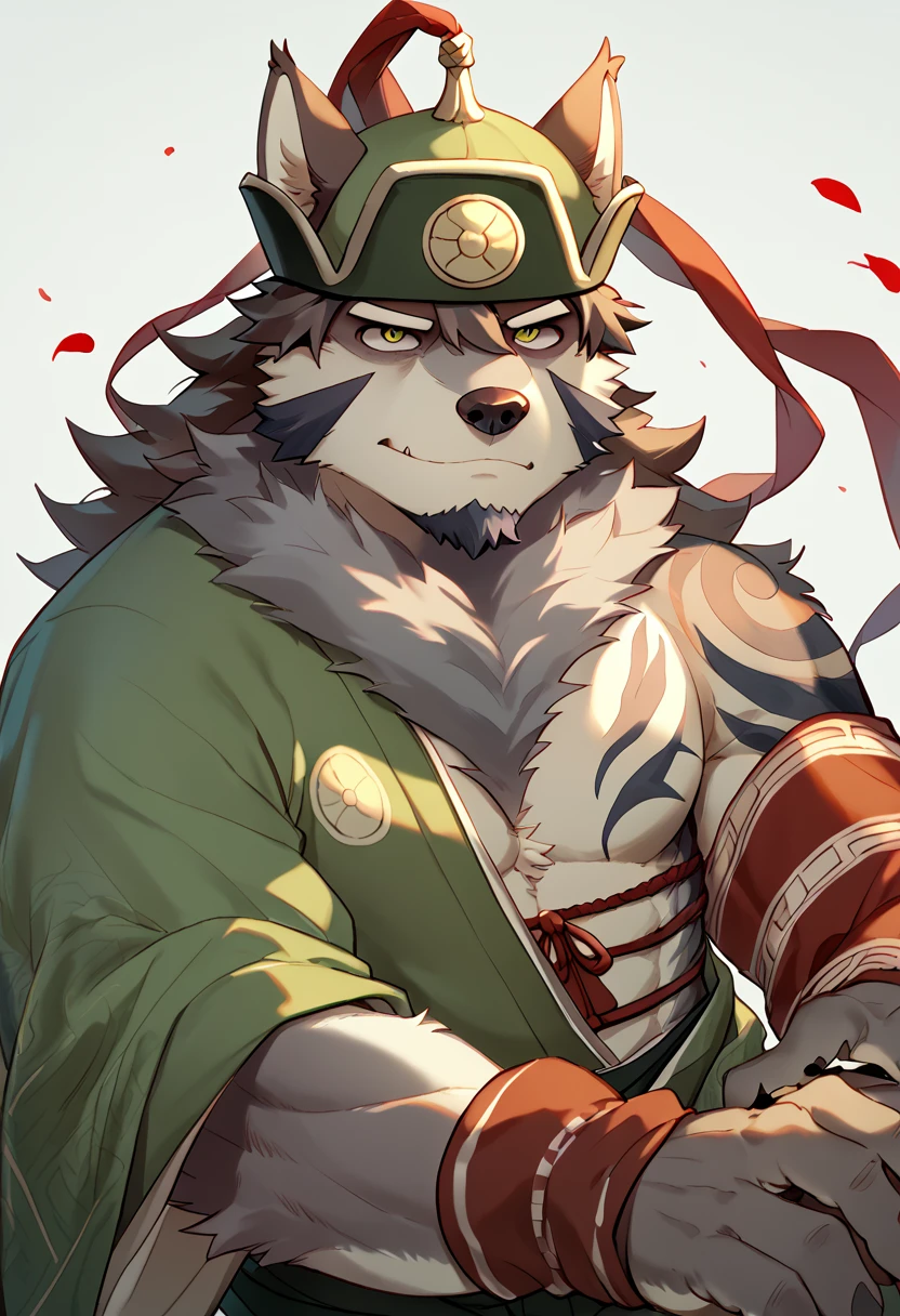 score_9, score_8_up, score_7_up, high quality, hires, temujin, housamo, tokyo afterschool summoners, furry, wolf boy, goatee, japanese clothes, green kimono, <lora:Temujin_TAS_Housamo:1>