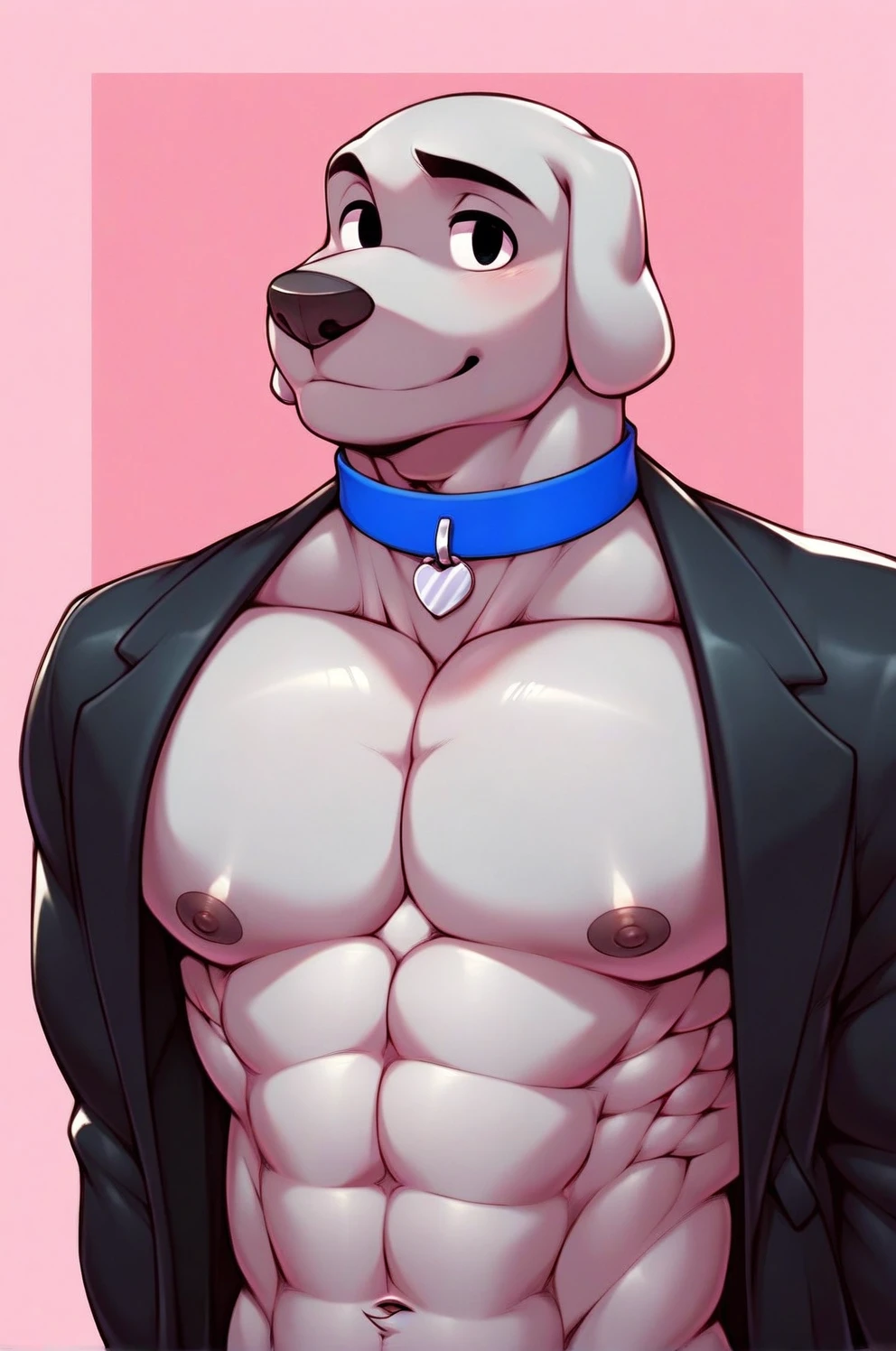 male, German Shepherd, hairy, Smile,blush, neutral, White loincloth,Collar,Dynamic Lighting, illustration, beautiful, particle (high quality,4K,8K,high resolution,masterpiece:1.2), Extremely detailed, Impressionism:Colorful,