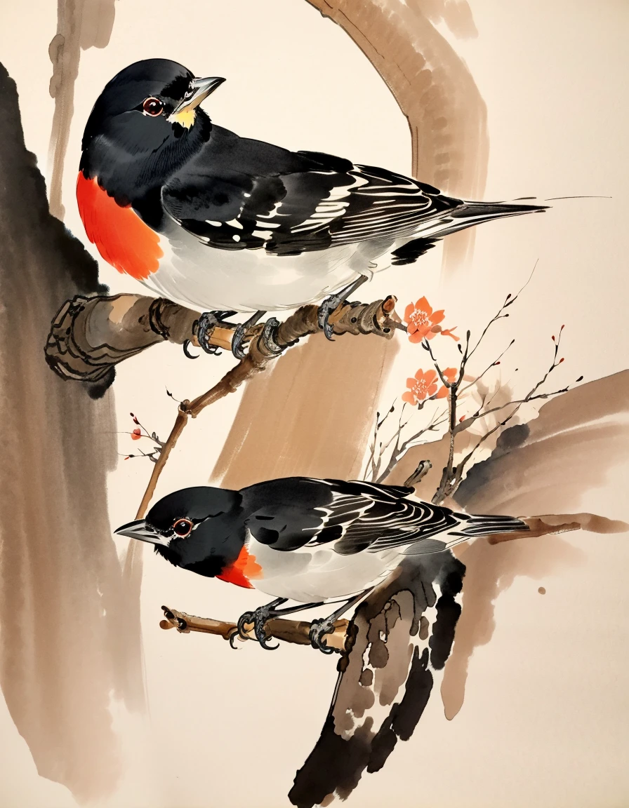 best quality,masterpiece,
modern chinese ink painting, ç¾ä»£ä¸åå·¥çæ°´å¢¨ç«
<lora:Modern Chinese Ink Painting_V02:1>
American Robin It has a brown back and an orange breast.