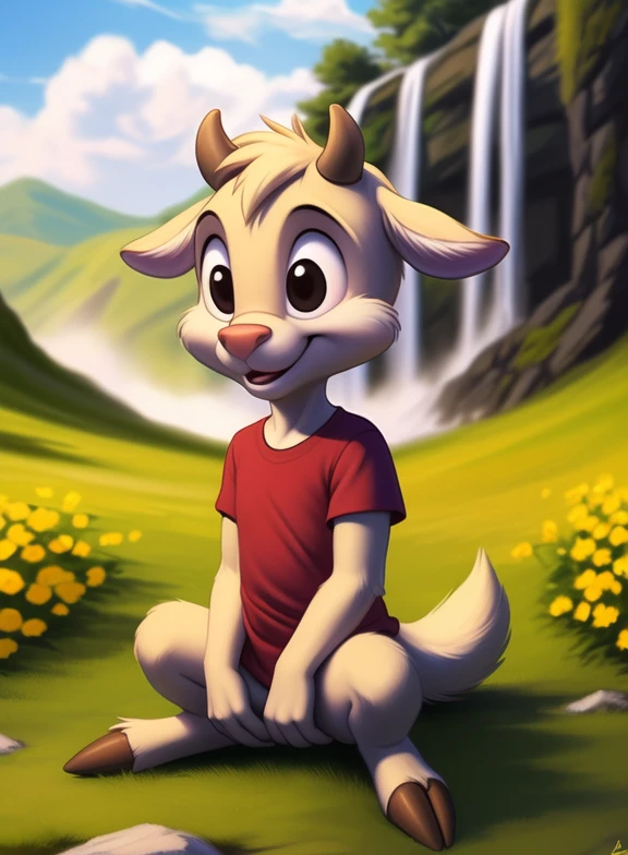 <lora:VinnieDeerLonTooYif:1> VinnieDeerLonToo, Deer, chibi, creamy fur, small antlers, brown hooves, pink nose, red t-shirt,( chibi, small body, )
Looks at the viewer, [  solo, (nature), forest, day, clouds, waterfall,  smile,]  ((cowgirl position,))
(beautiful, aesthetic, perfect, delicate, intricate, saturated colors), masterpiece, digital drawing, best quality,
[by personalami], by smitty g, [[[by Foxovh]]], [[by Ross Tran]]