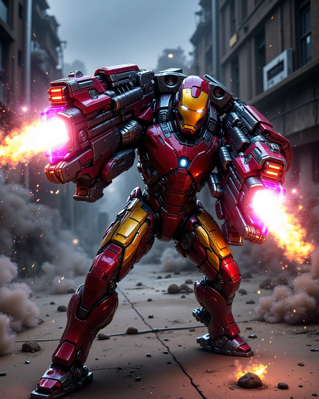 iron man dual-wielding two large guns
