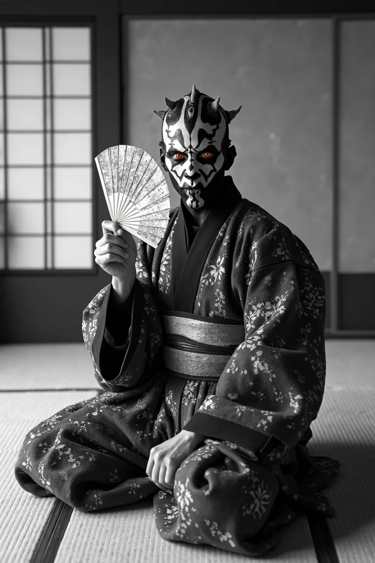 darth maul as classic japanese geisha, real photograph