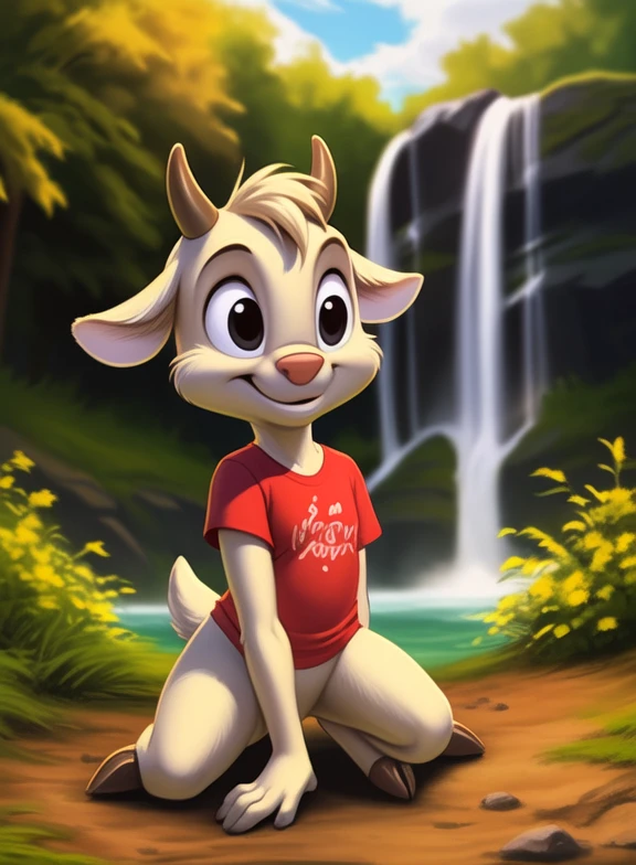 <lora:VinnieDeerLonTooYif:1> VinnieDeerLonToo, Deer, chibi, creamy fur, small antlers, brown hooves, pink nose, red t-shirt,( chibi, small body, )
Looks at the viewer, [  solo, (nature), forest, day, clouds, waterfall,  smile,]  ((cowgirl position,))
(beautiful, aesthetic, perfect, delicate, intricate, saturated colors), masterpiece, digital drawing, best quality,
[by personalami], by smitty g, [[[by Foxovh]]], [[by Ross Tran]]