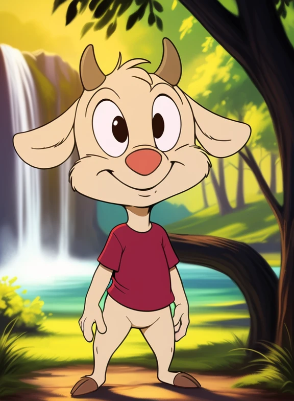 <lora:VinnieDeerLonTooYif:1> VinnieDeerLonToo, Deer, chibi, creamy fur, small antlers, brown hooves, pink nose, red t-shirt,( chibi, small body, )
Looks at the viewer, [  solo, (nature), forest, day, clouds, waterfall,  smile,] 
(beautiful, aesthetic, perfect, delicate, intricate, saturated colors), masterpiece, digital drawing, best quality,
(([by personalami], by smitty g, [[[by Foxovh]]], [[by Ross Tran]]))