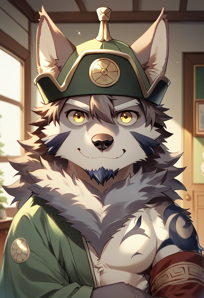 score_9, score_8_up, score_7_up, high quality, hires, solo, temujin, housamo, tokyo afterschool summoners, chibi:1.5, cute, furry, wolf boy, yellow eyes, goatee, cowboy shot, room, detailed background, <lora:Temujin_TAS_Housamo:1>, looking at viewer