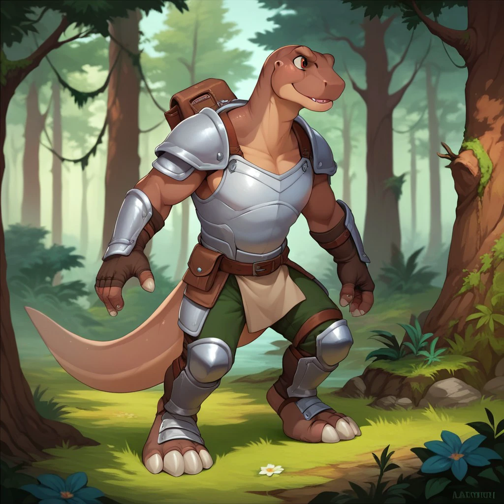 score_9, score_8_up, score_7_up, score_6_up, source_furry,  littlefootlbt, anthro, male, Apatosaurus, scalie, dinosaur, sauropod, brown skin, red-brown eyes,  in the forest, armor, <lora:e06e469f-d170-4ad4-9c25-f62d4356852d:0.7>